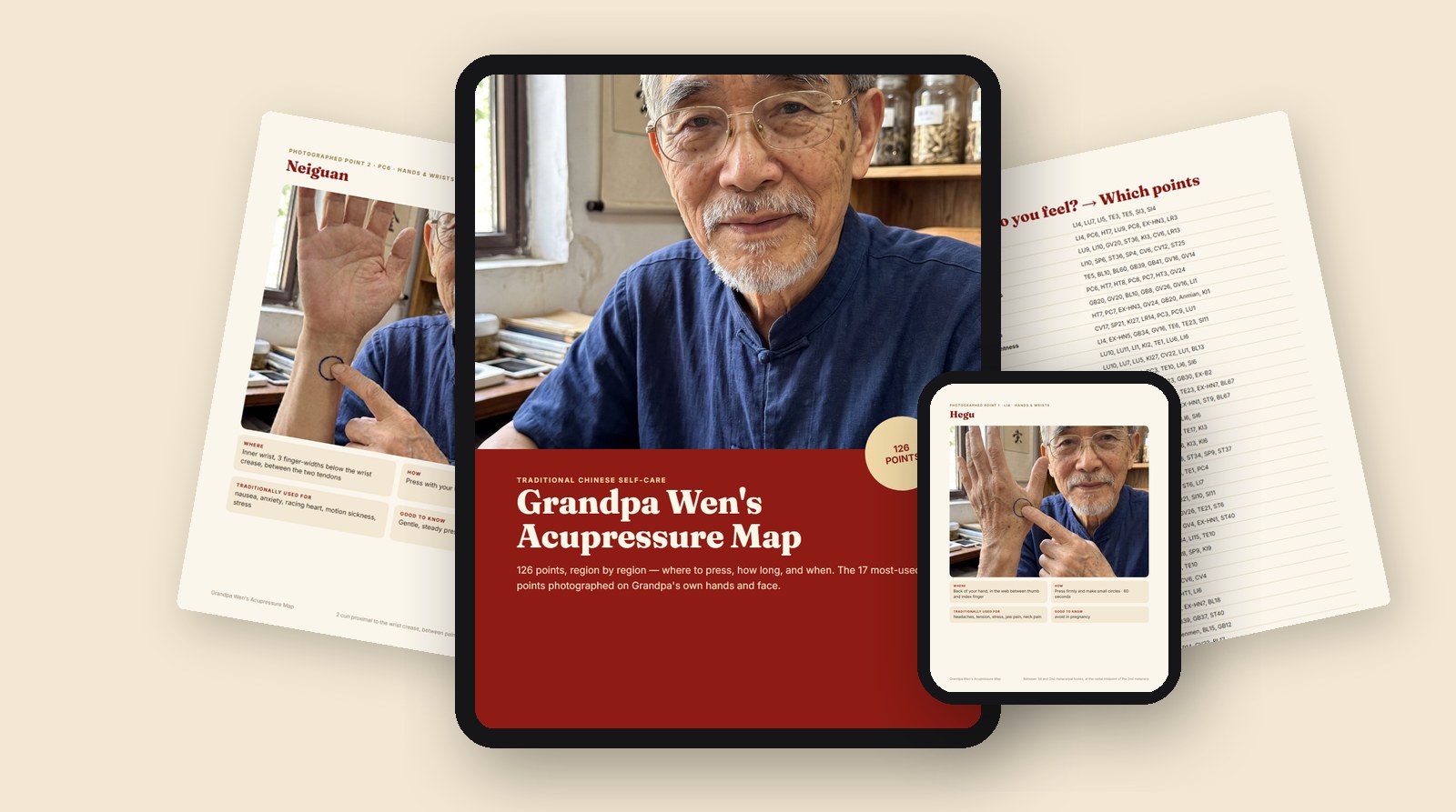 Grandpa Wen's Acupressure Map on tablet and phone